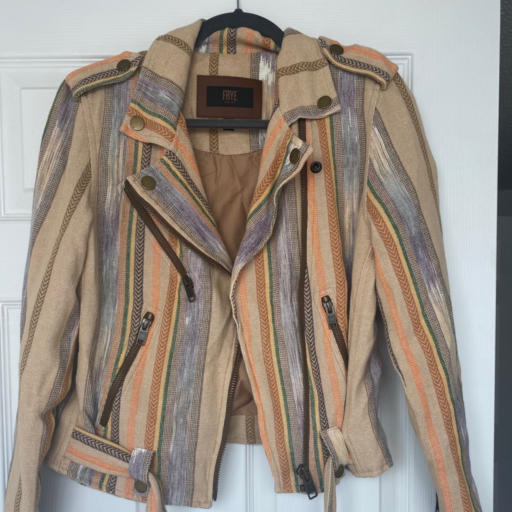 Frye Nwot Carly Stripe Print Burlap Jacket